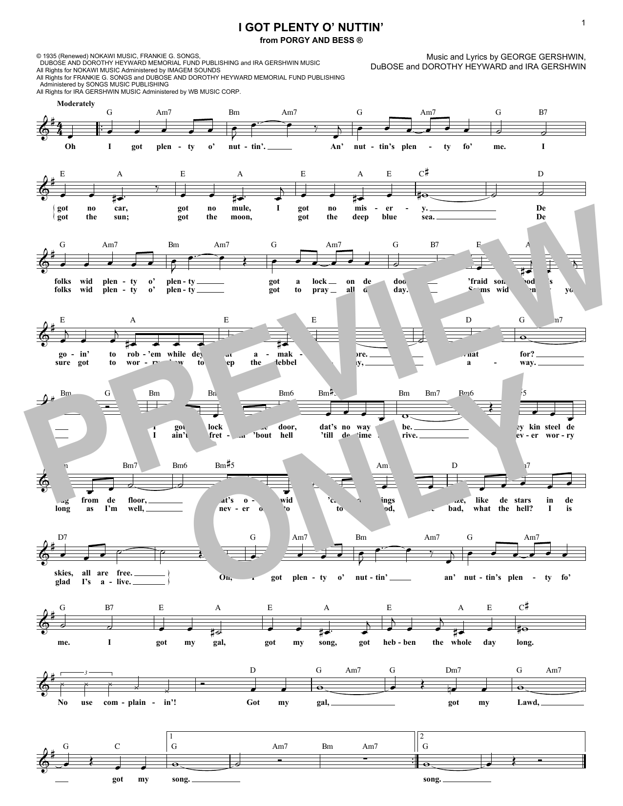 Dorothy Heyward I Got Plenty O' Nuttin' Sheet Music