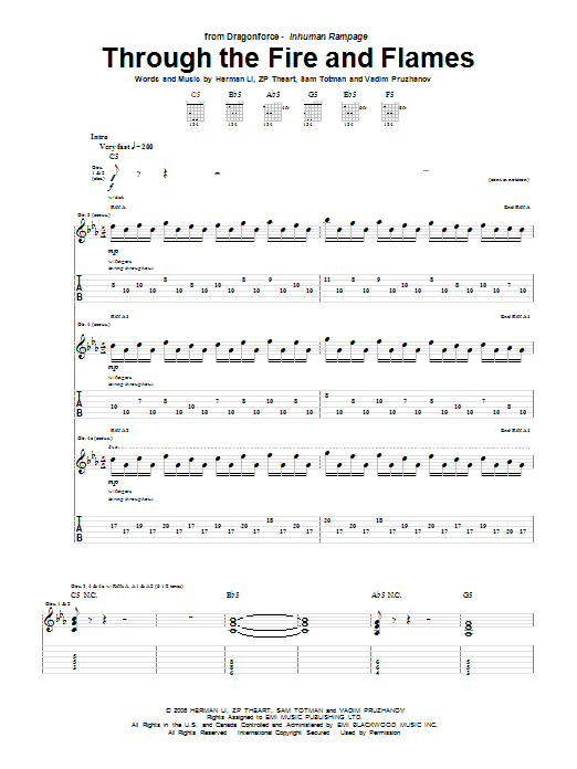 Dragonforce Through The Fire And Flames Sheet Music