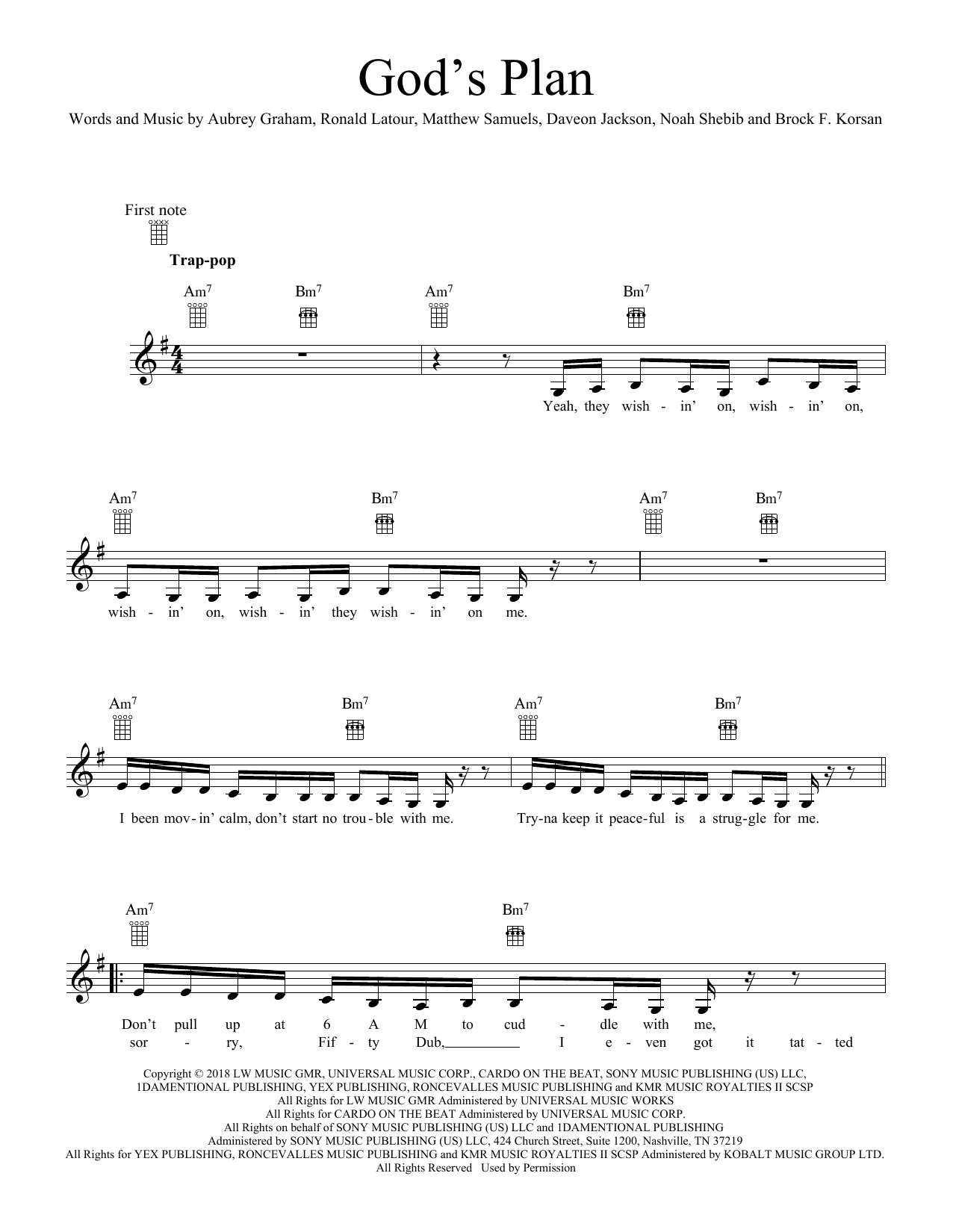 Drake God's Plan Sheet Music