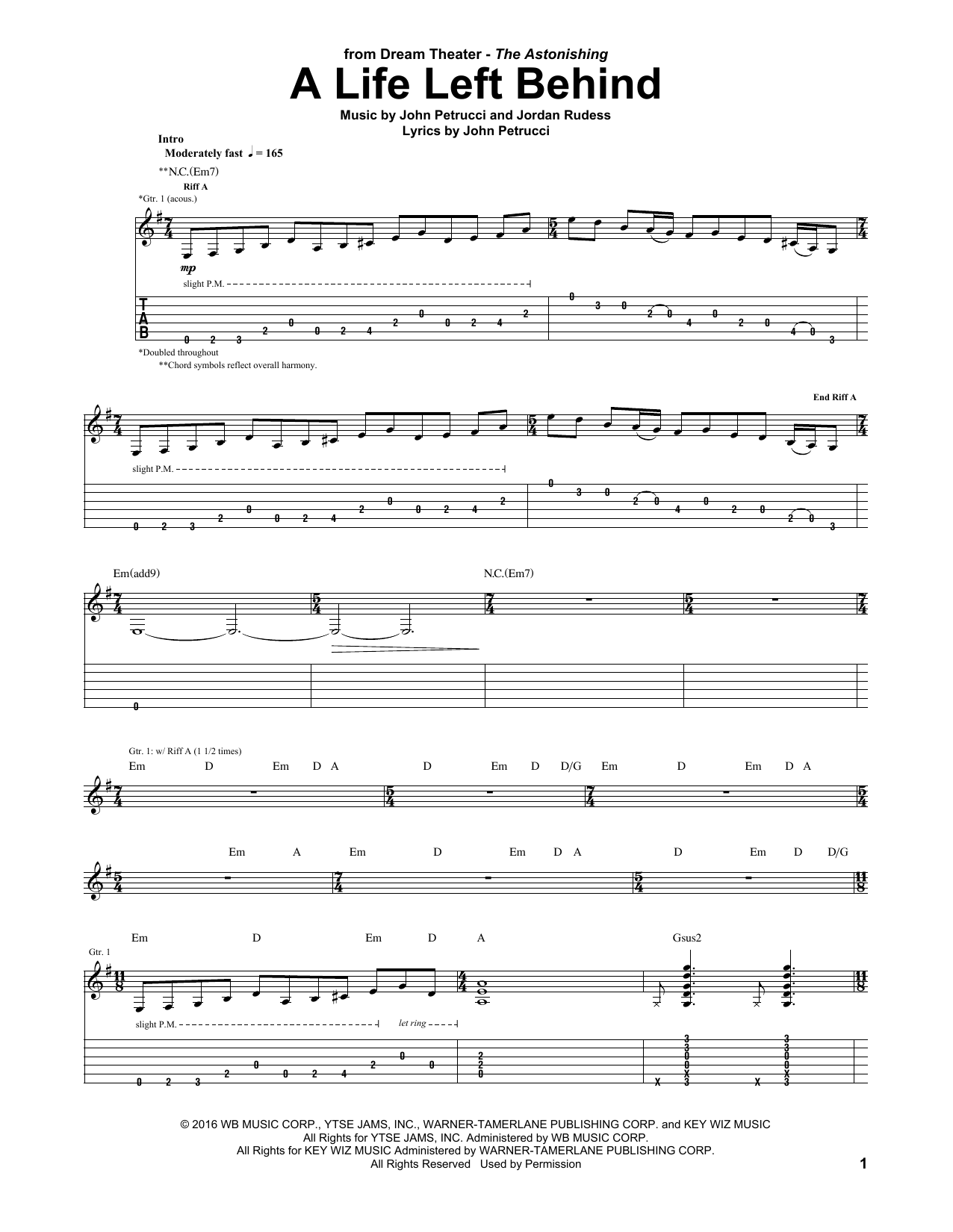 Dream Theater A Life Left Behind Sheet Music