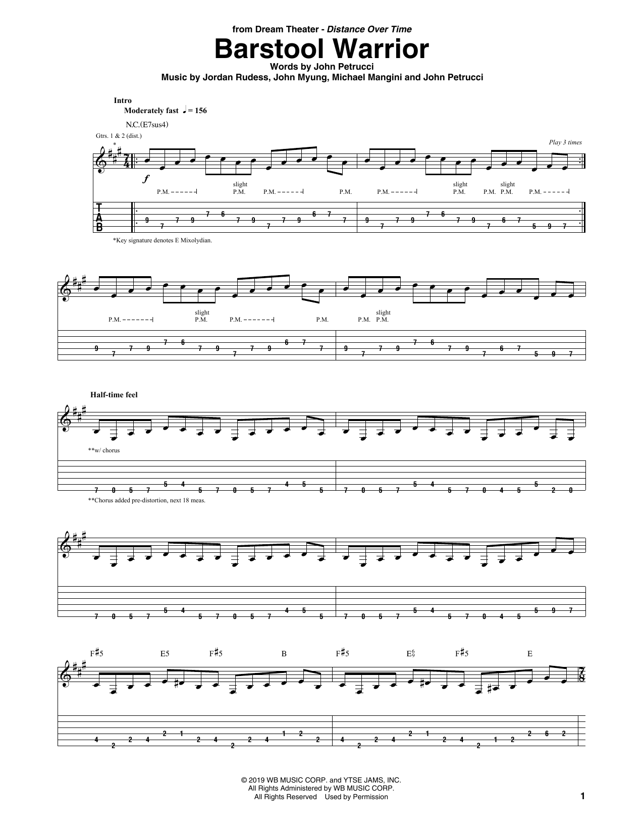 Dream Theater Barstool Warrior Sheet Music