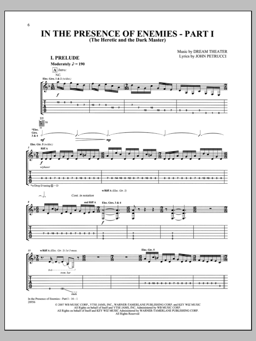 Dream Theater In The Presence Of Enemies, Pt. 1 Sheet Music