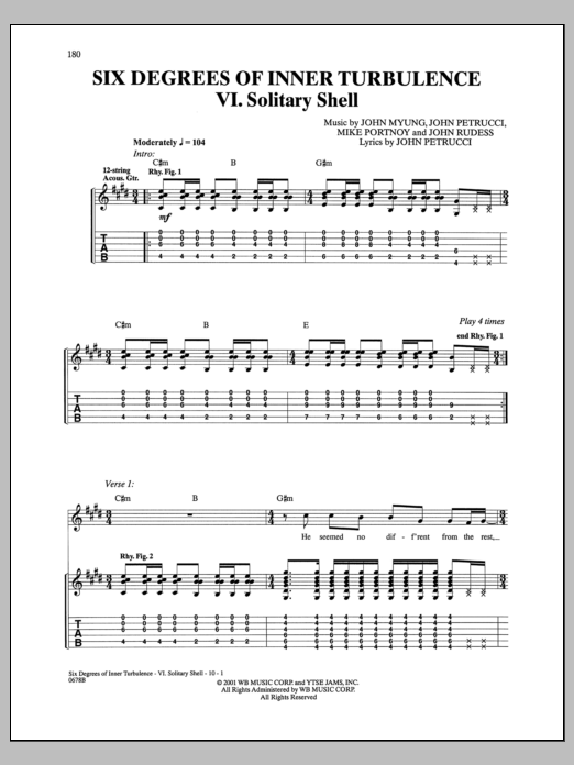 Dream Theater Six Degrees Of Inner Turbulence: VI. Solitary Shell Sheet Music