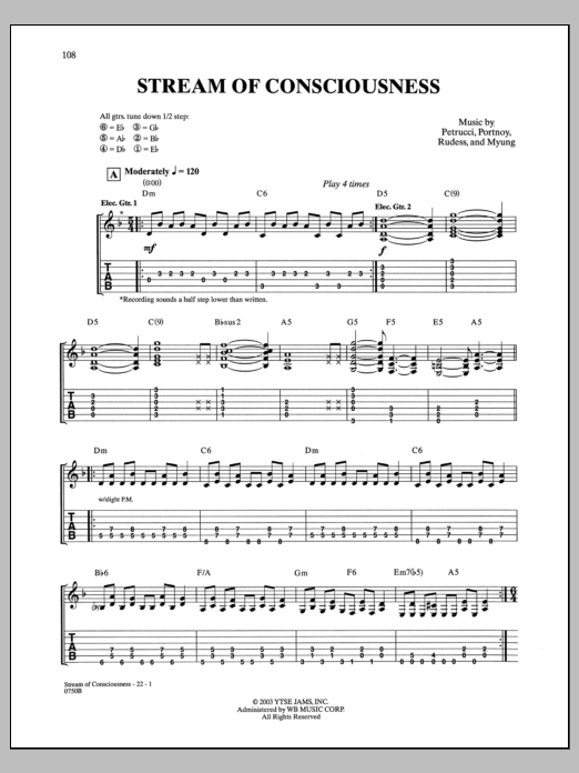 Dream Theater Stream Of Consciousness Sheet Music