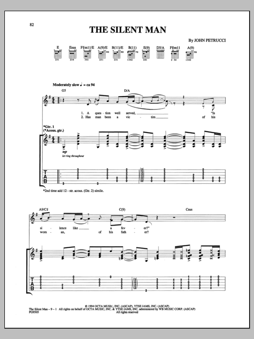 Dream Theater The Silent Man Sheet Music