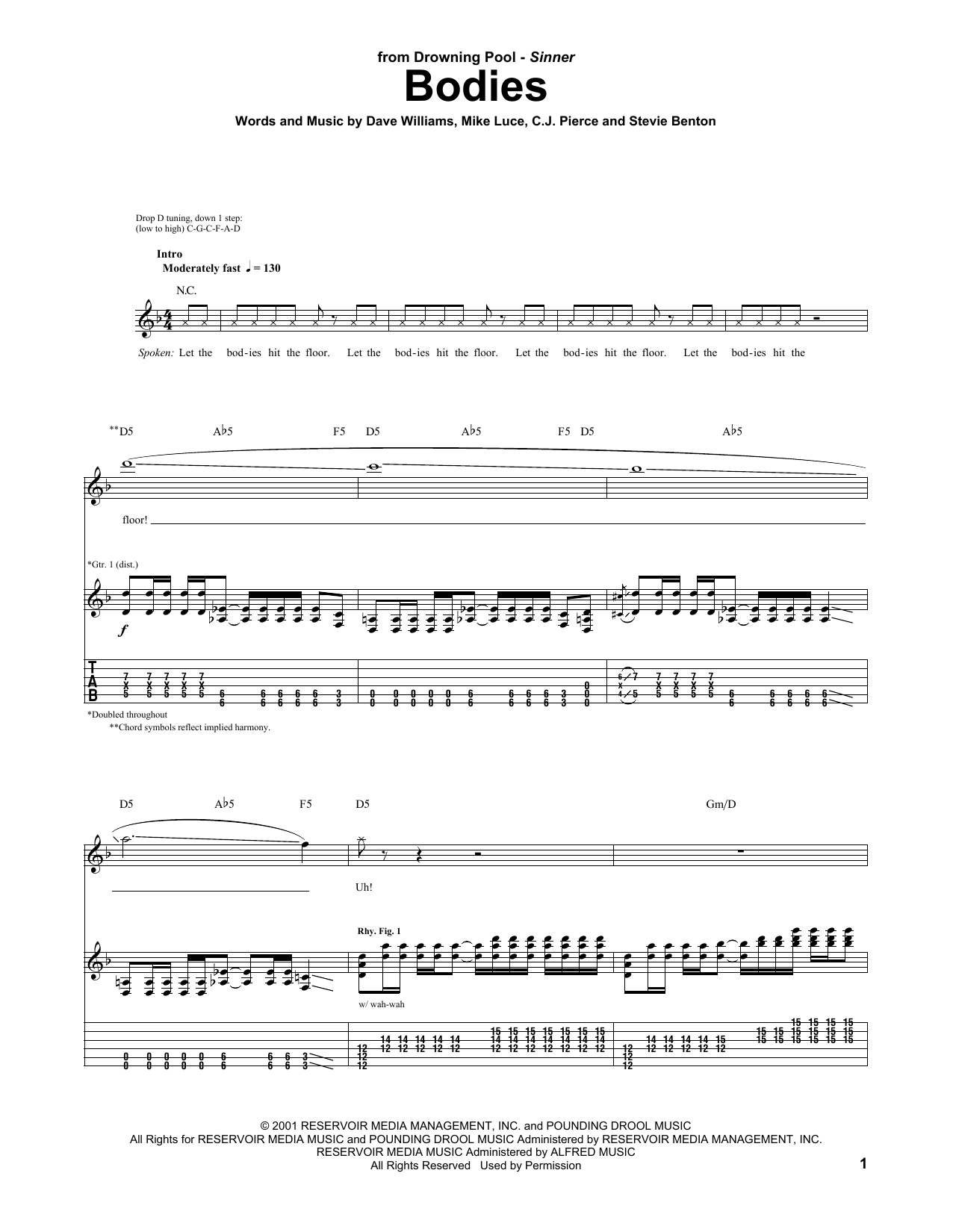 Drowning Pool Bodies Sheet Music