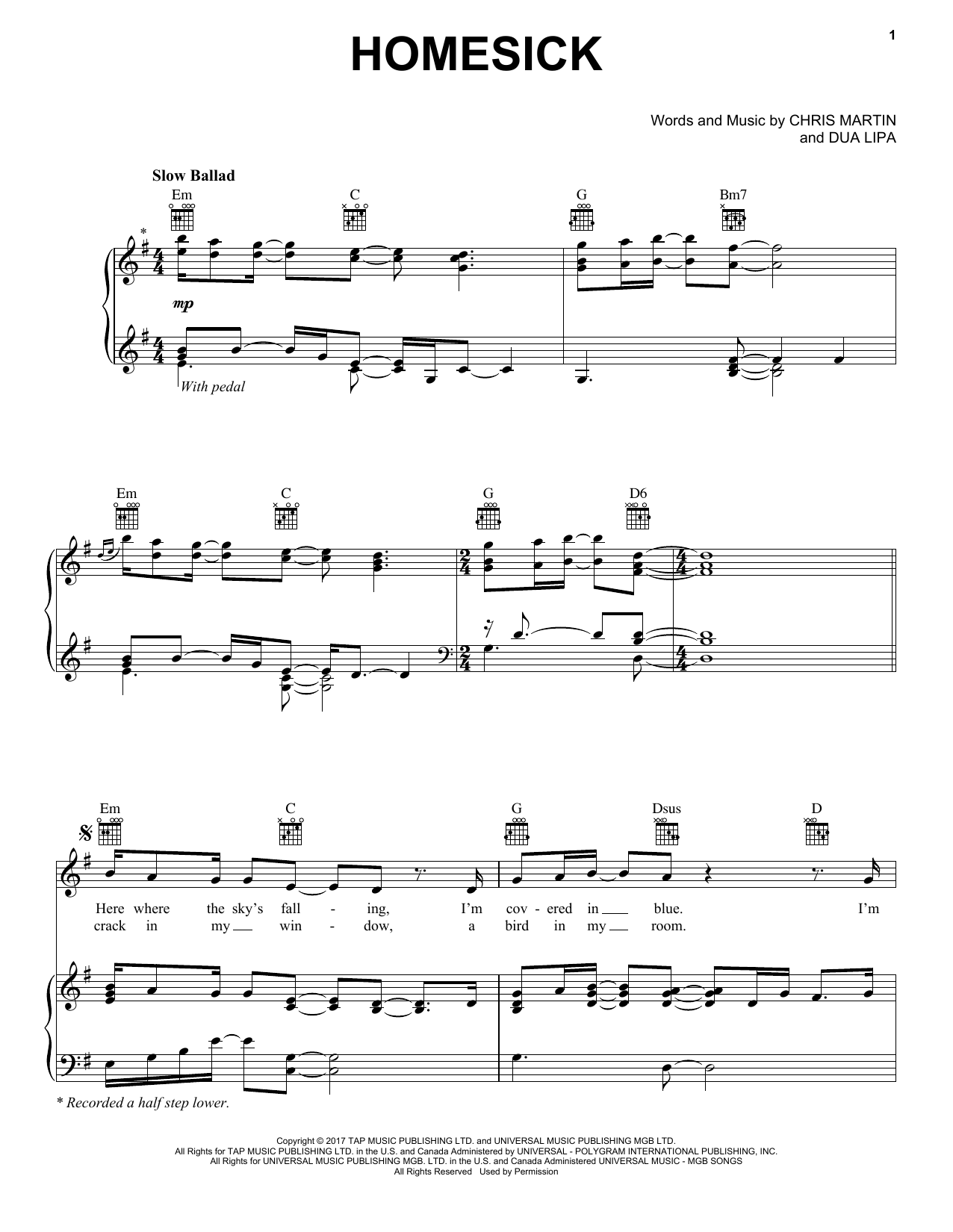 Dua Lipa feat. Chris Martin Homesick Sheet Music