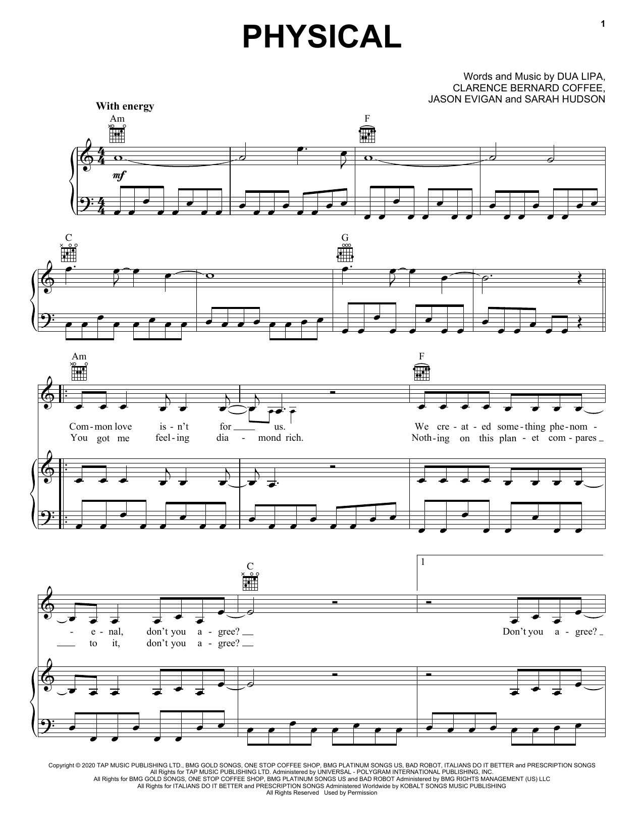 Dua Lipa Physical Sheet Music
