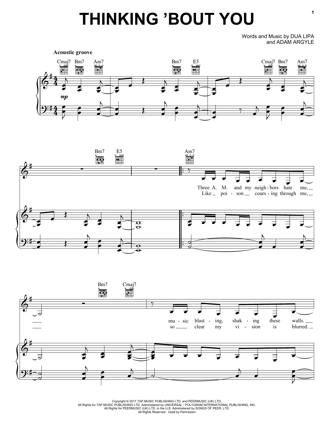 Dua Lipa Thinking 'Bout You Sheet Music