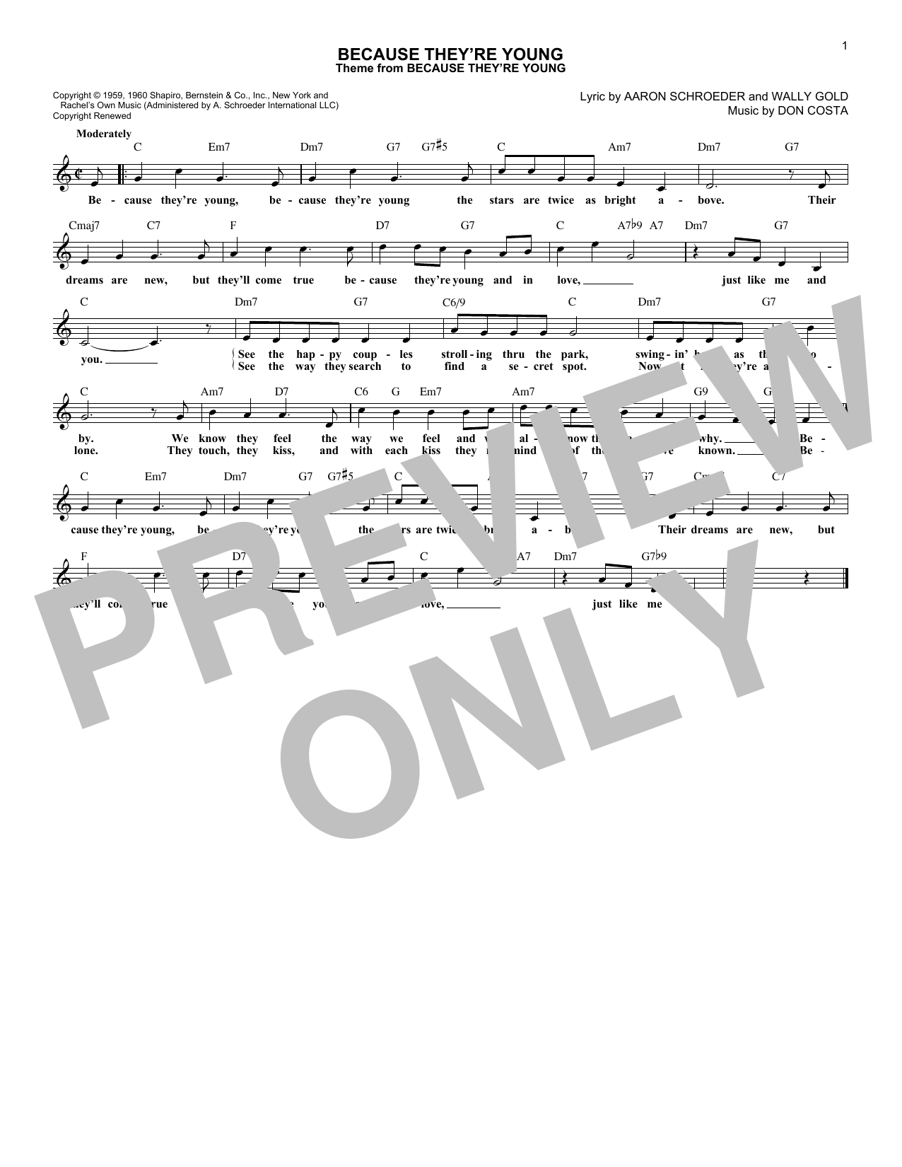 Duane Eddy & The Rebels Because They're Young Sheet Music