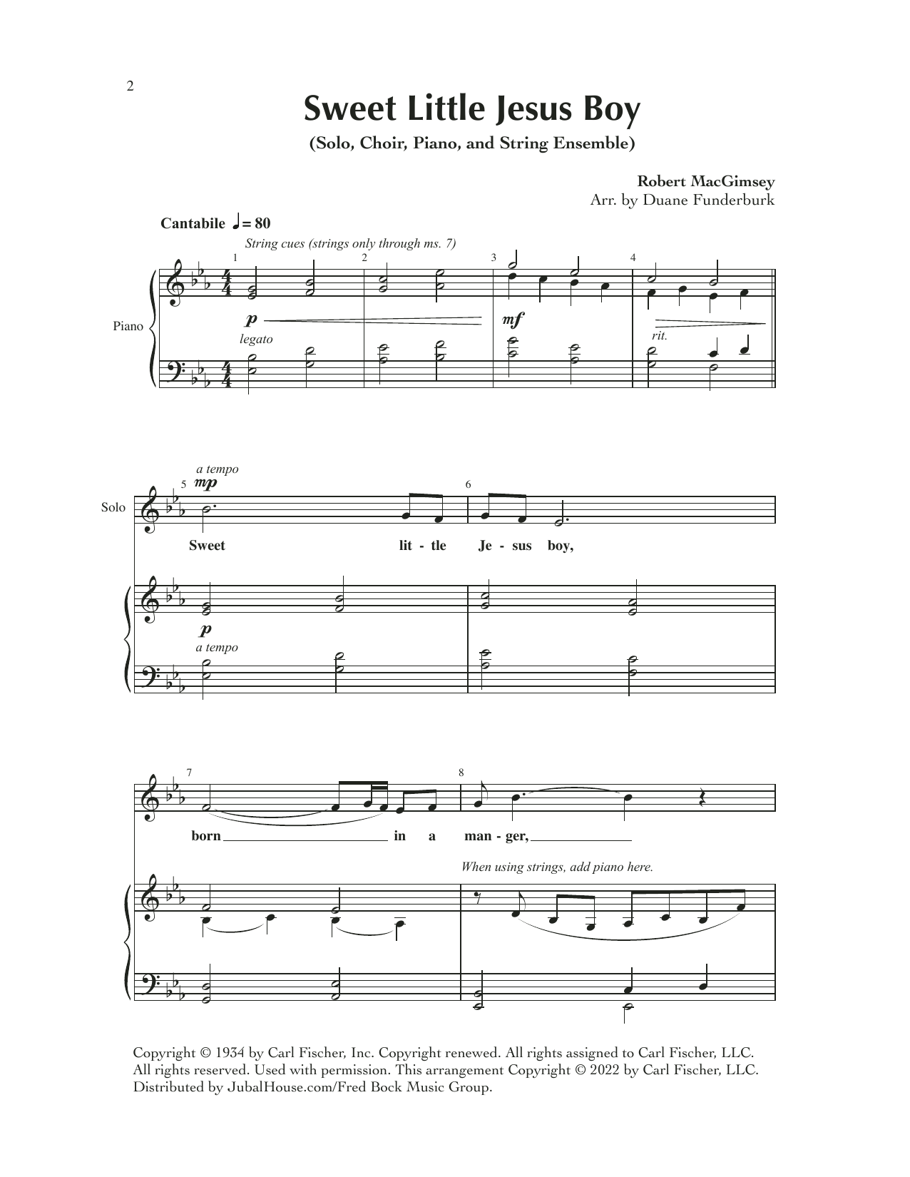 Duane Funderburk Sweet Little Jesus Boy Sheet Music