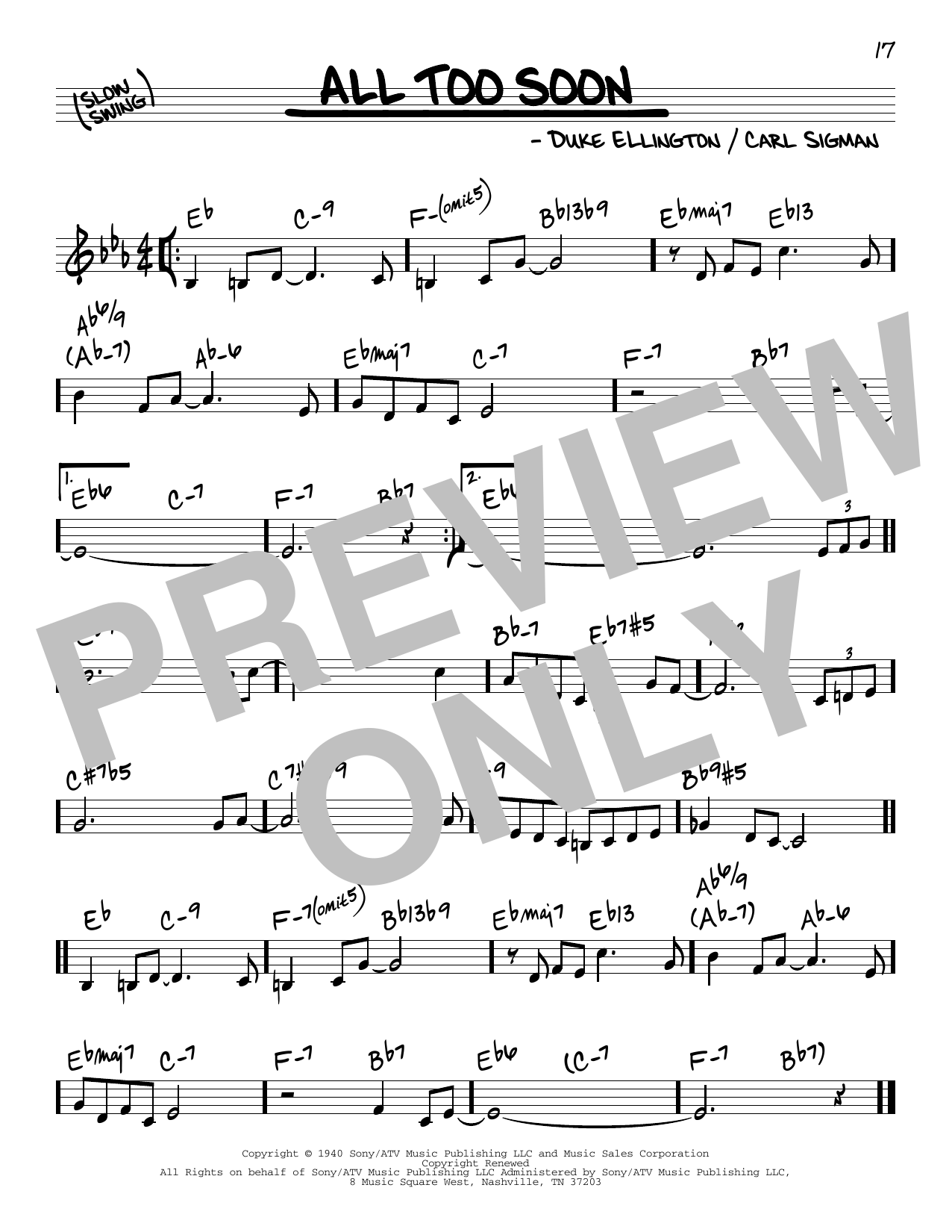 Duke Ellington All Too Soon Sheet Music