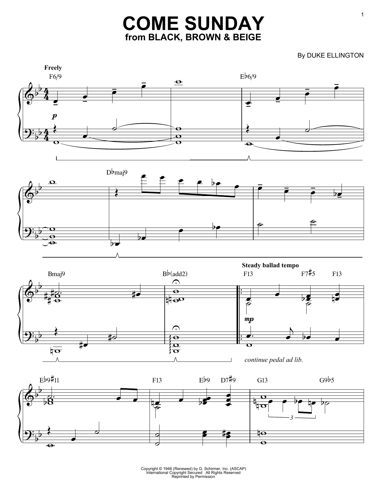 Duke Ellington Come Sunday [Jazz version] (arr. Brent Edstrom) Sheet Music