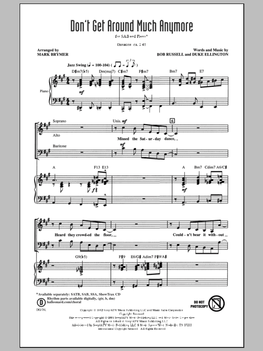 Duke Ellington Don't Get Around Much Anymore (arr. Mark Brymer) Sheet Music