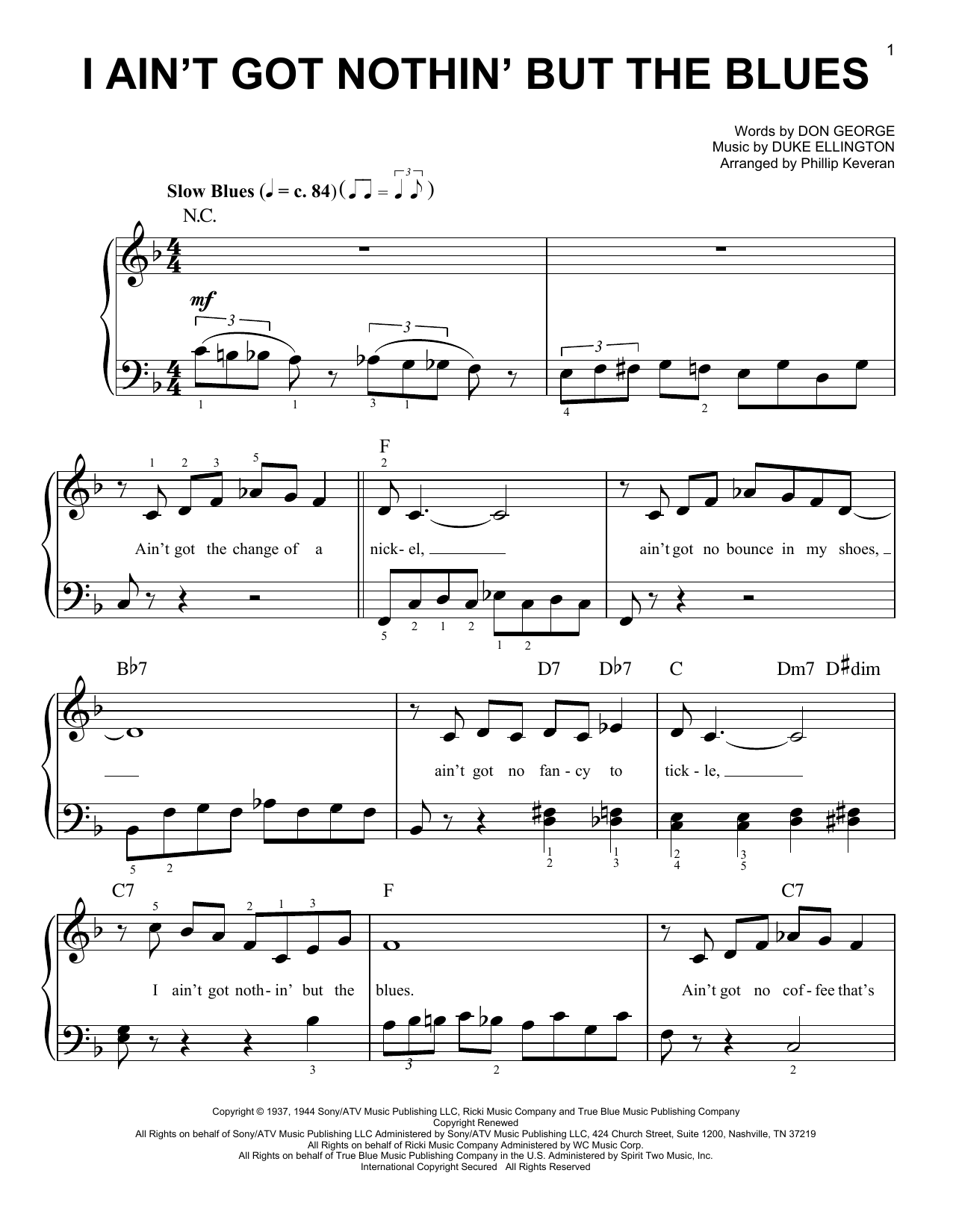 Duke Ellington I Ain't Got Nothin' But The Blues (arr. Phillip Keveren) Sheet Music