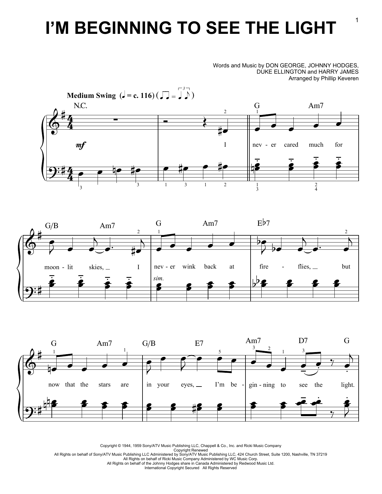 Duke Ellington I'm Beginning To See The Light (arr. Phillip Keveren) Sheet Music