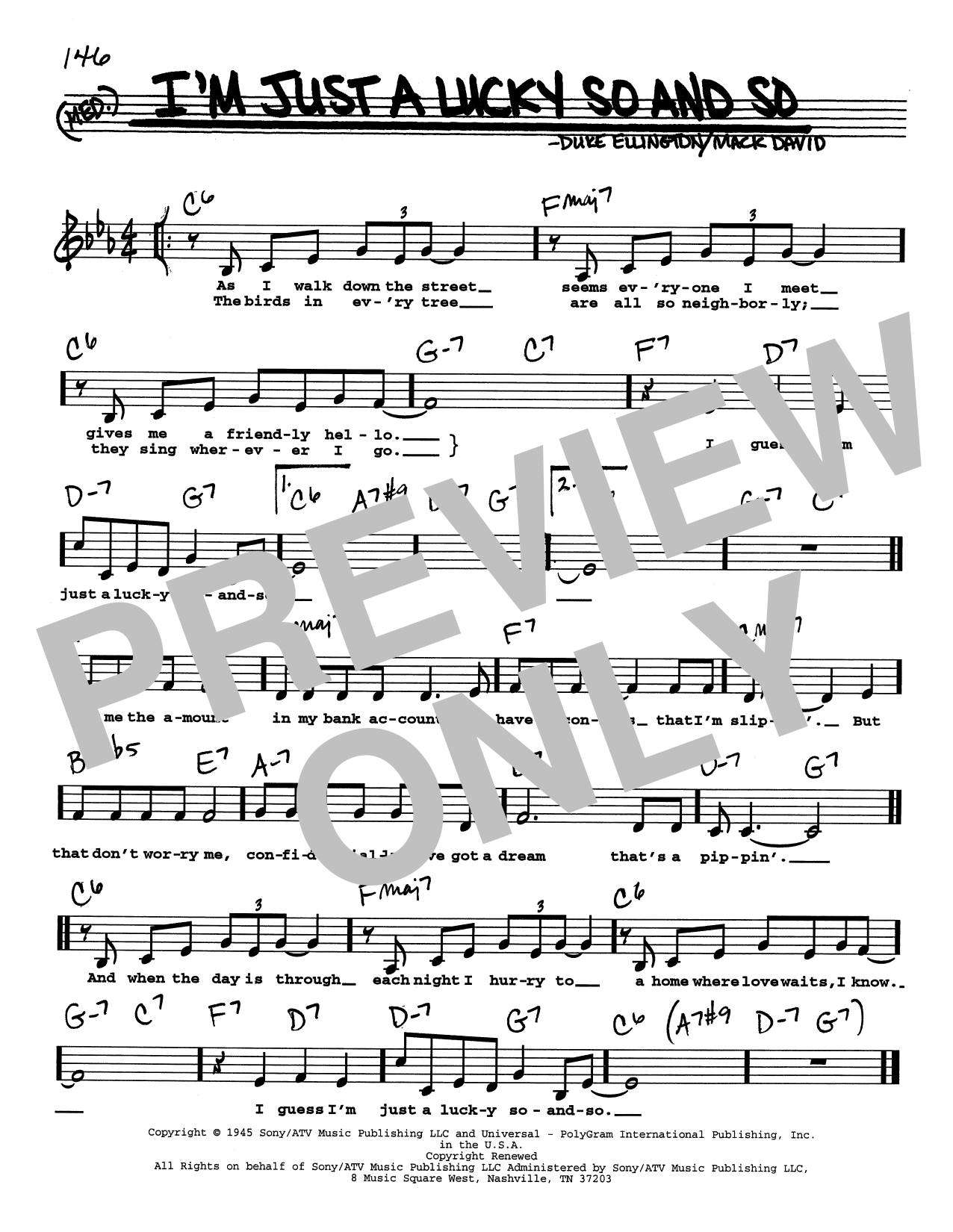 Duke Ellington I'm Just A Lucky So And So (Low Voice) Sheet Music