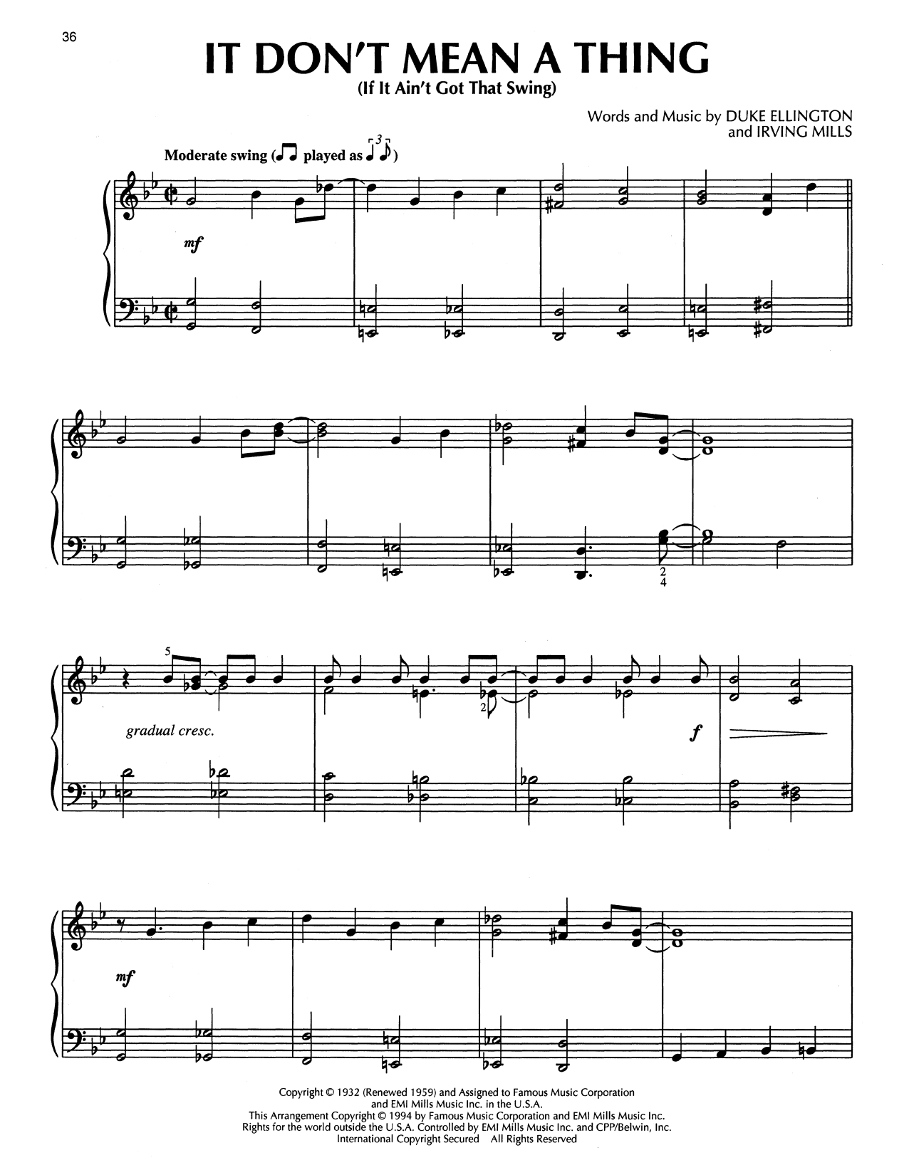 Duke Ellington It Don't Mean A Thing (If It Ain't Got That Swing) (arr. Bill Boyd) Sheet Music