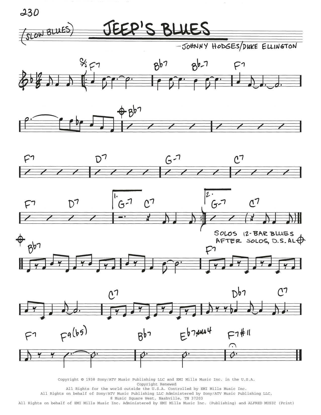 Duke Ellington Jeep's Blues Sheet Music