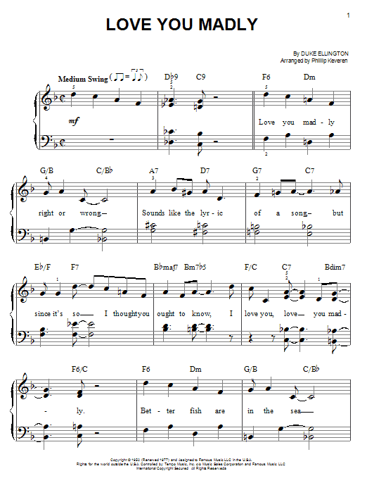 Duke Ellington Love You Madly (arr. Phillip Keveren) Sheet Music