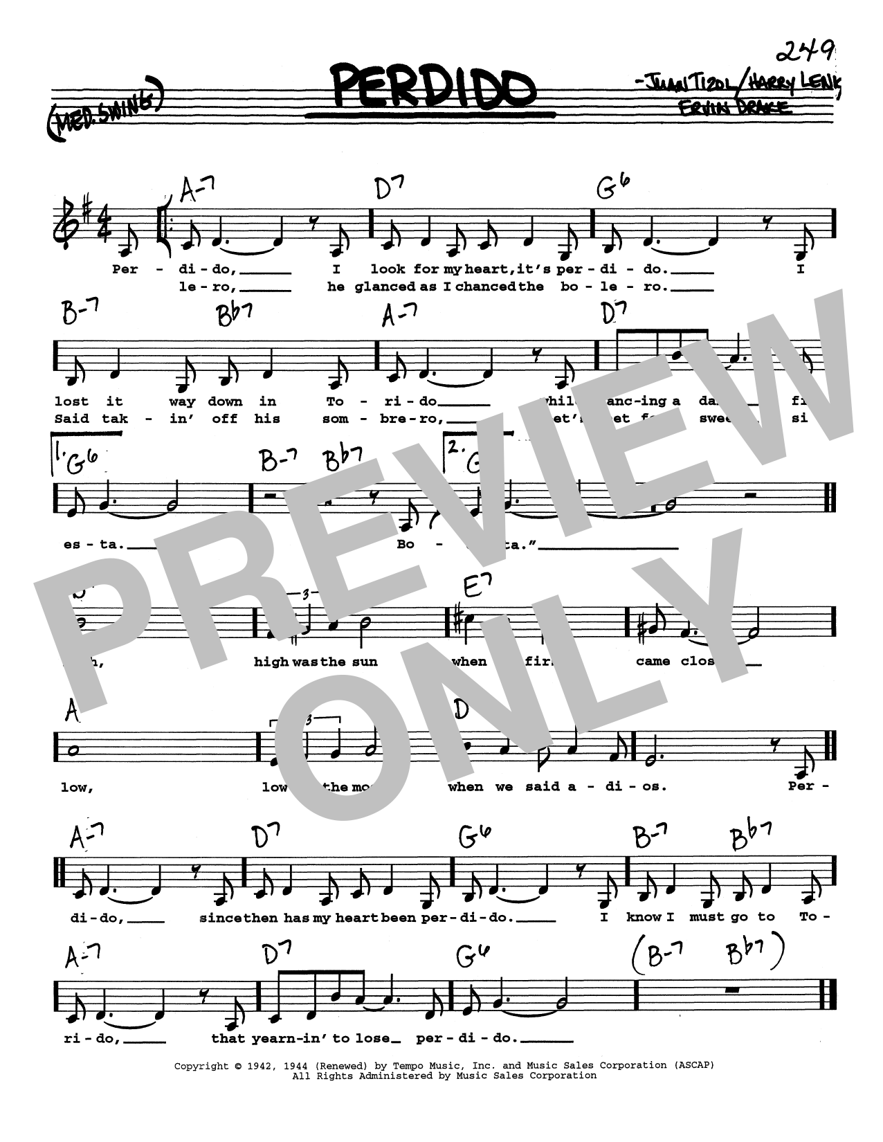 Duke Ellington Perdido (Low Voice) Sheet Music