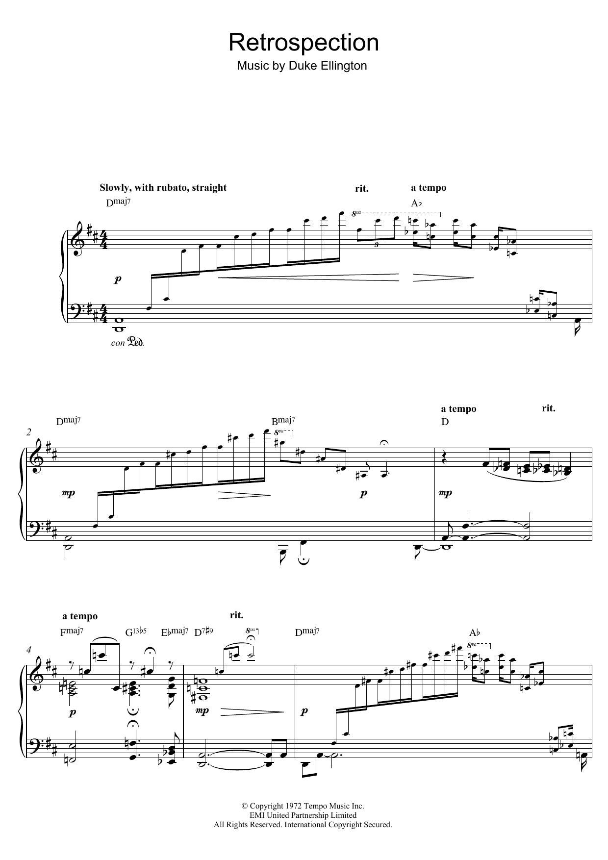 Duke Ellington Retrospection Sheet Music
