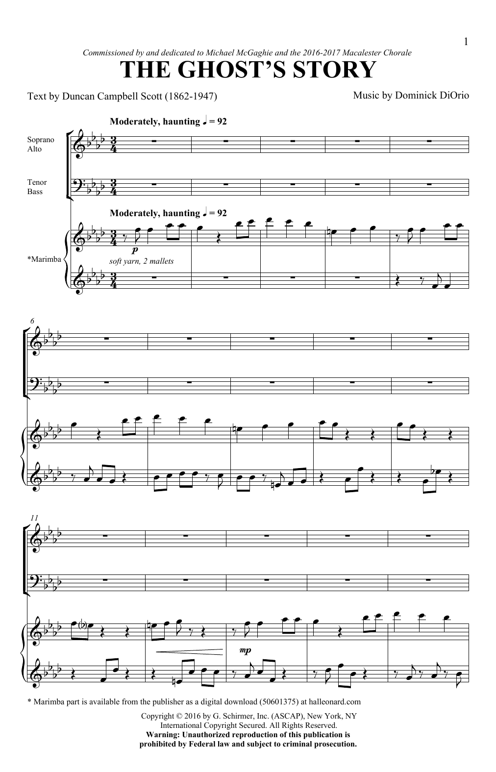 Duncan Campbell Scott & Dominick DiOrio The Ghost's Story Sheet Music