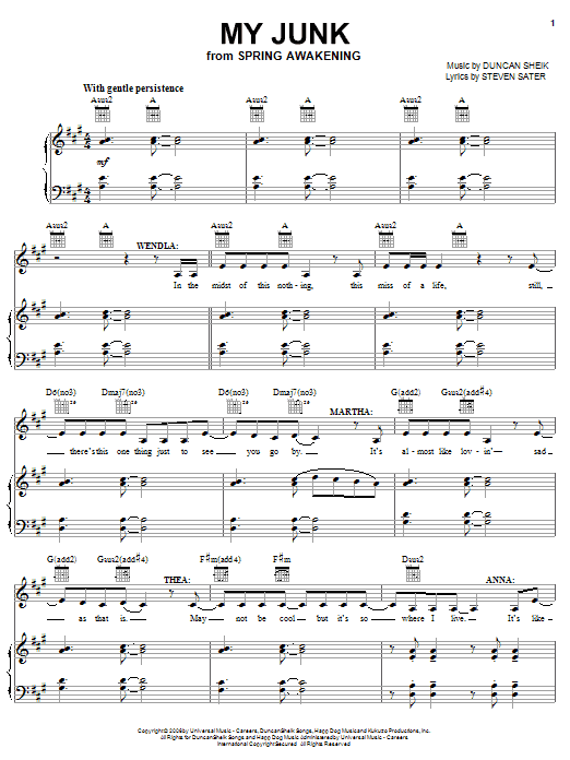 Duncan Sheik My Junk Sheet Music