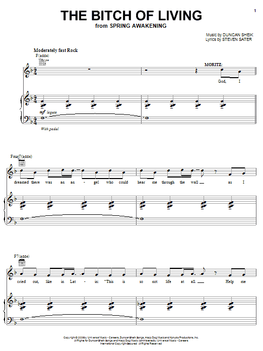 Duncan Sheik The Bitch Of Living Sheet Music