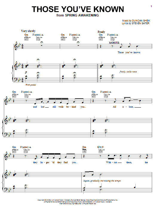 Duncan Sheik Those You've Known Sheet Music