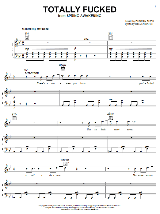 Duncan Sheik Totally Fucked Sheet Music