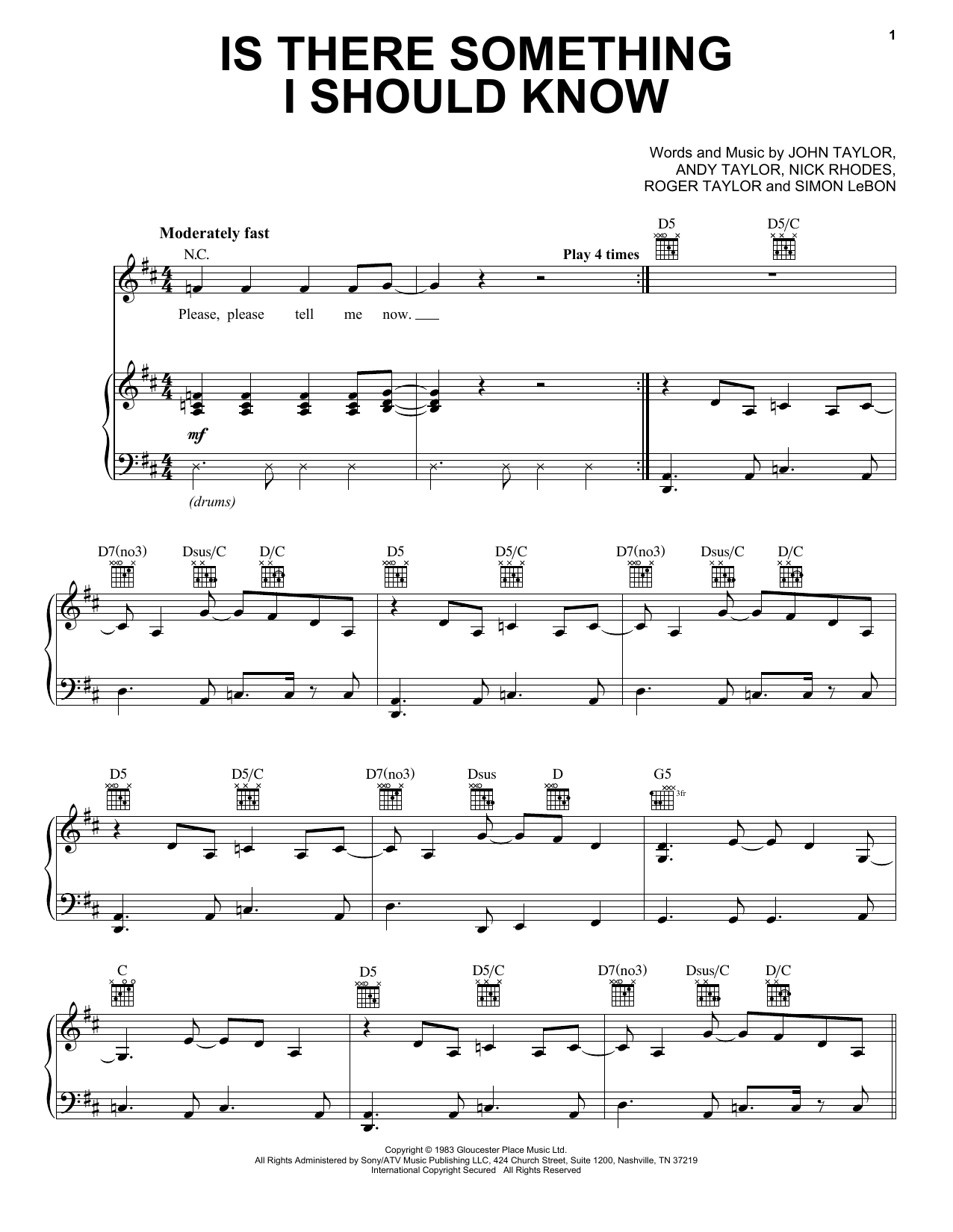 Duran Duran Is There Something I Should Know Sheet Music