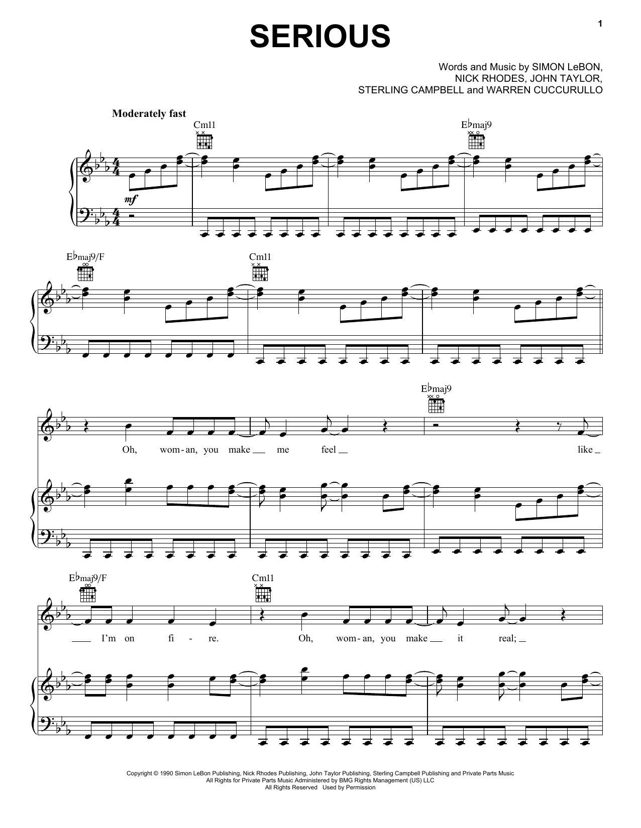 Duran Duran Serious Sheet Music