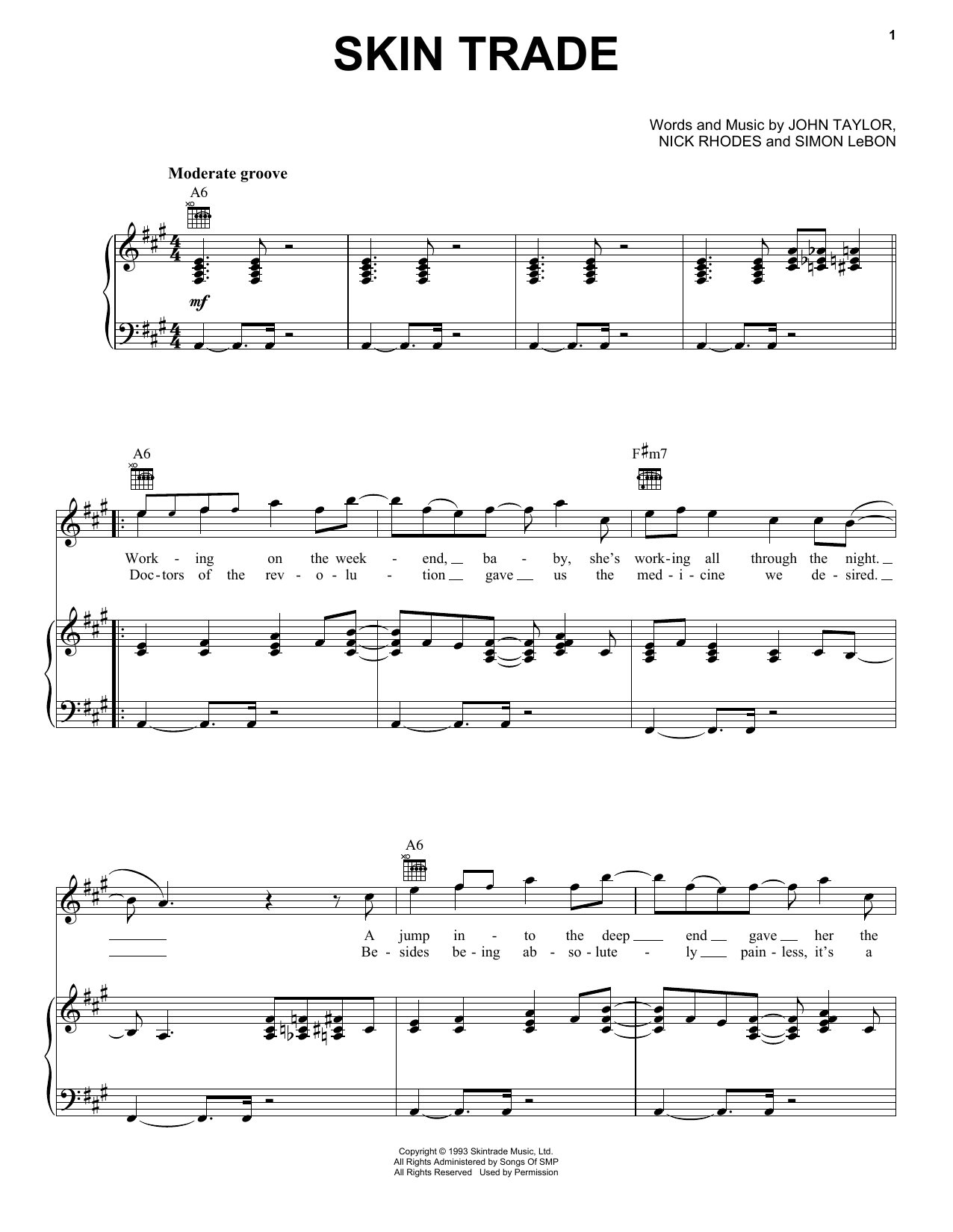 Duran Duran Skin Trade Sheet Music