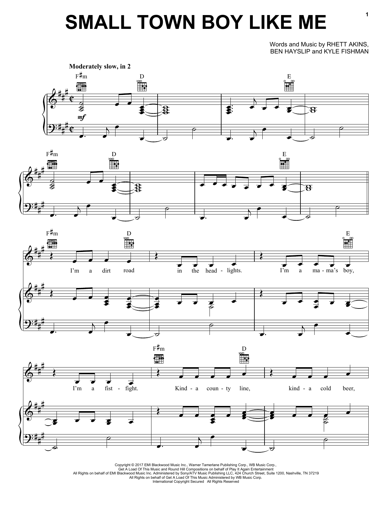Dustin Lynch Small Town Boy Like Me Sheet Music