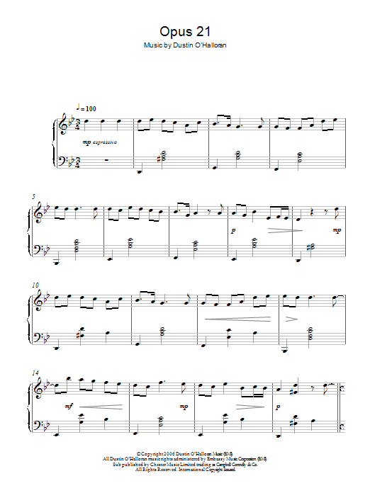 Dustin O'Halloran Opus 21 Sheet Music