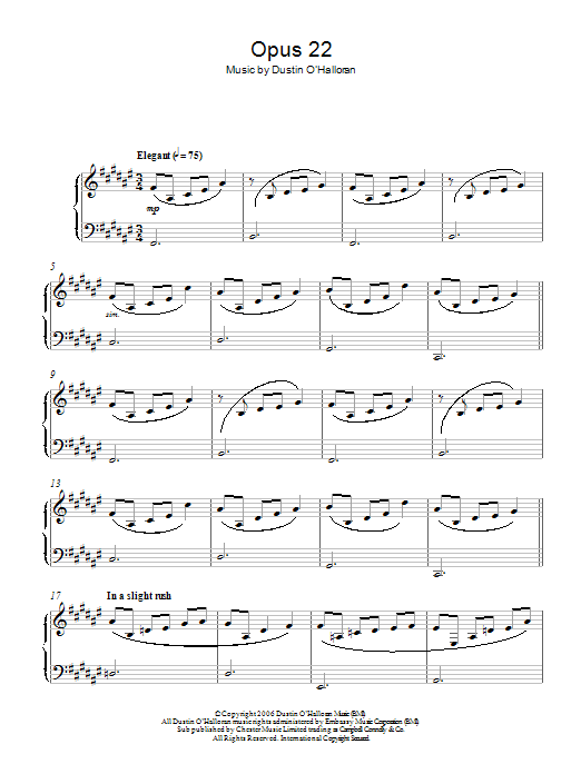 Dustin O'Halloran Opus 22 Sheet Music