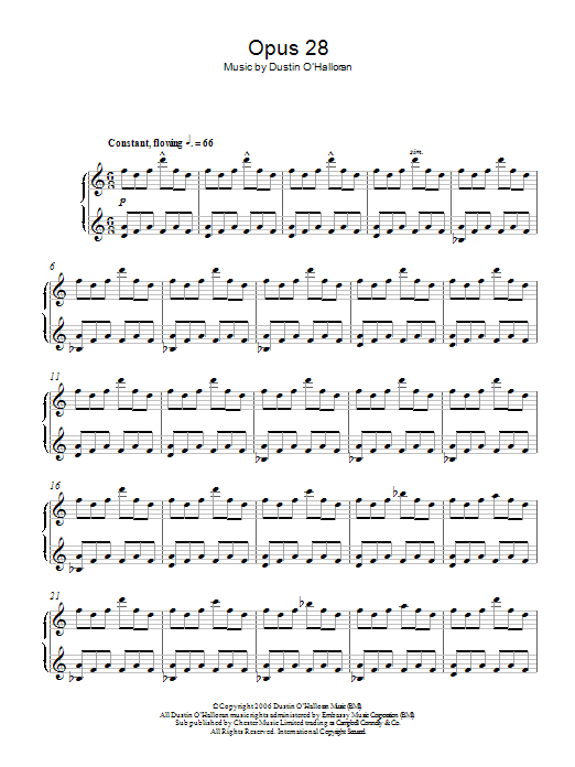 Dustin O'Halloran Opus 28 Sheet Music