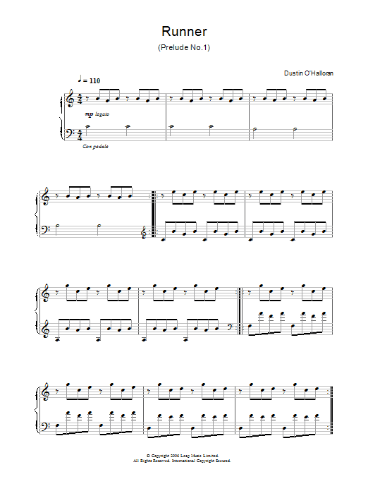Dustin O'Halloran Runner (Prelude No.1) (from the Flora ad) Sheet Music