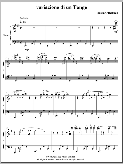 Dustin O'Halloran Variazione Di Un Tango Sheet Music