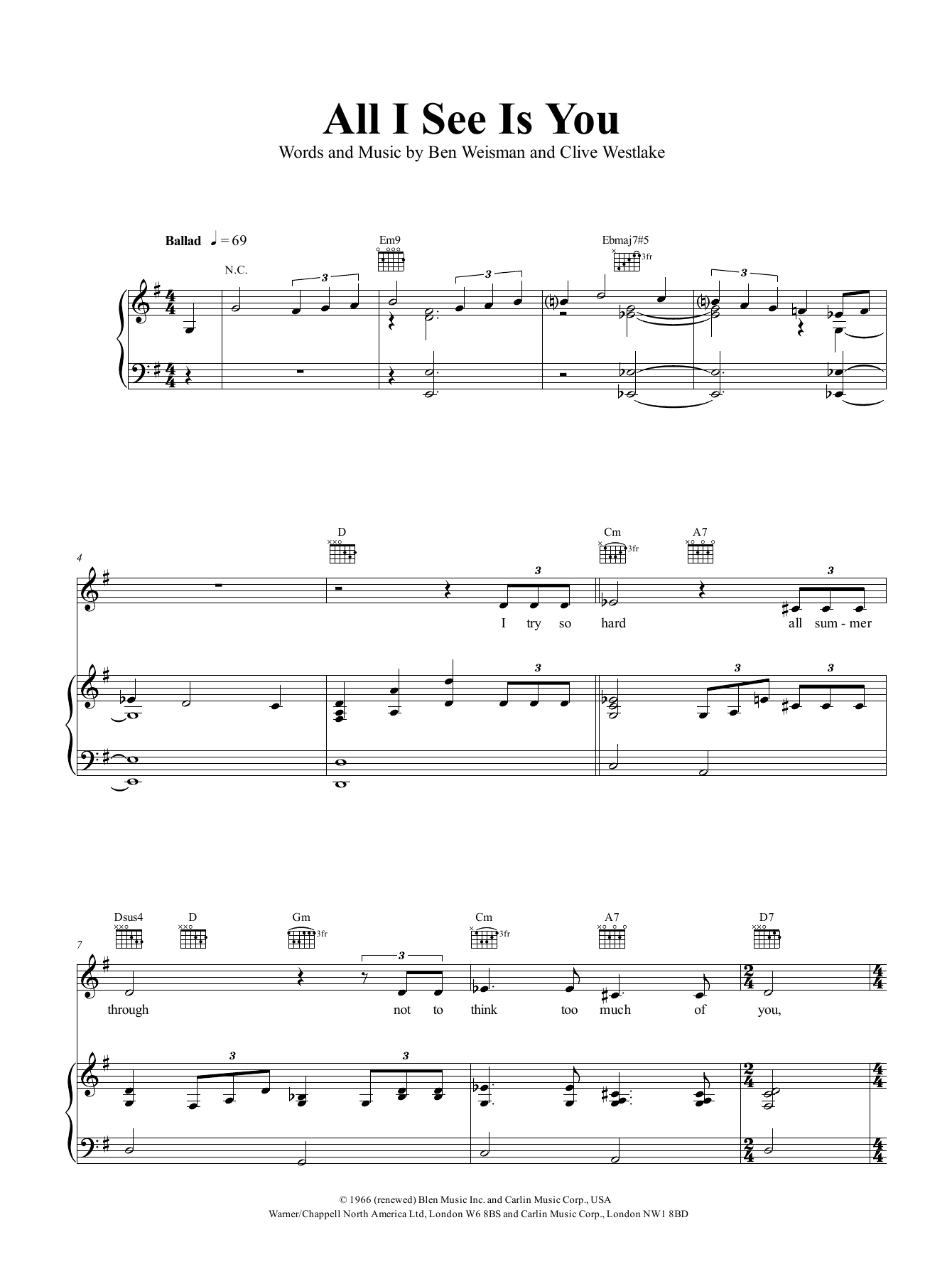 Dusty Springfield All I See Is You Sheet Music
