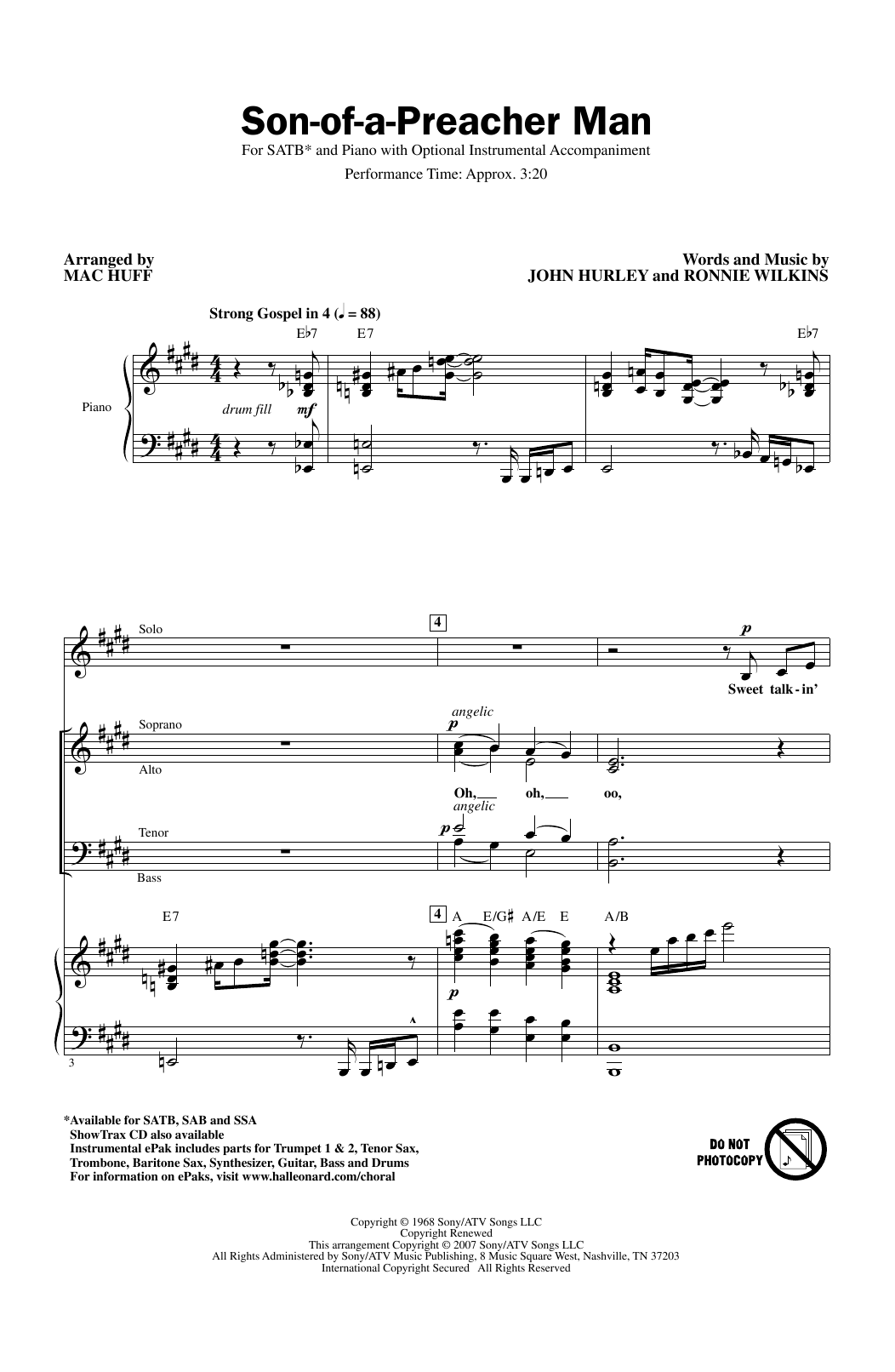 Dusty Springfield Son-Of-A-Preacher Man (arr. Mac Huff) Sheet Music