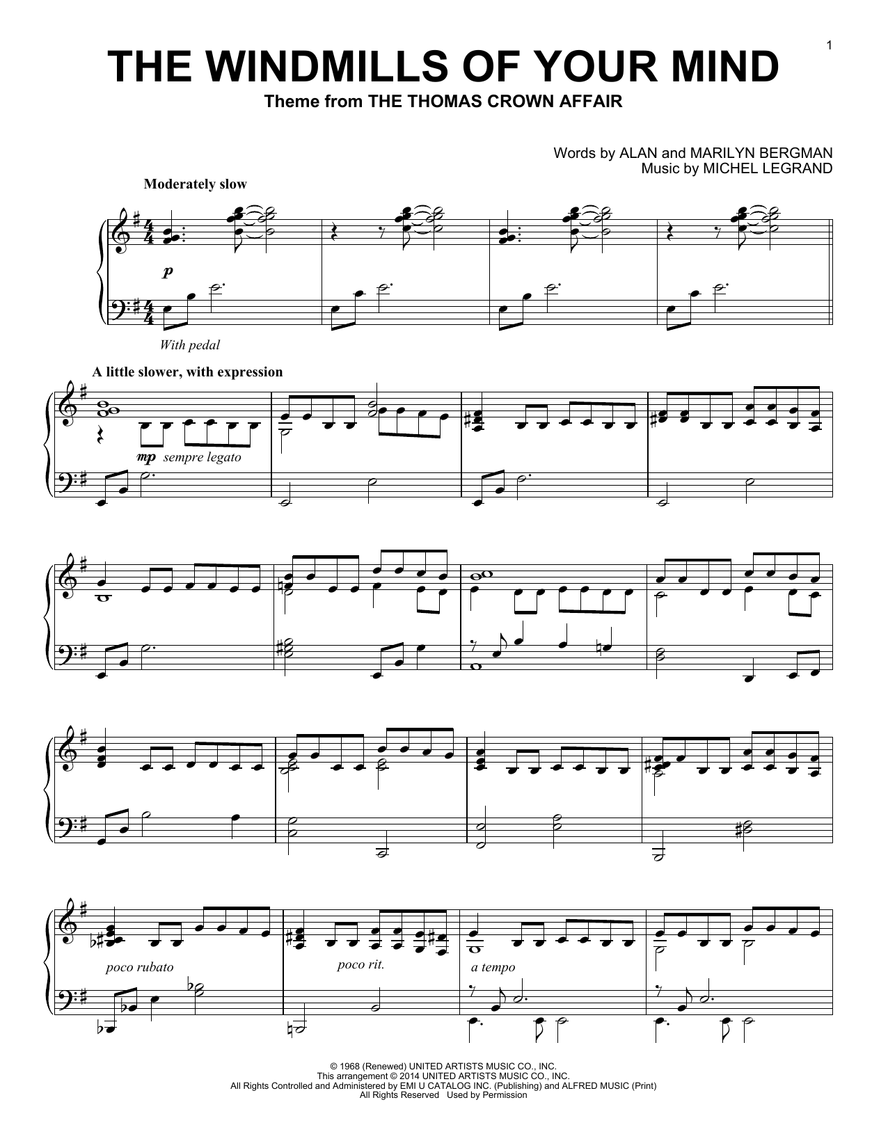 Dusty Springfield The Windmills Of Your Mind Sheet Music