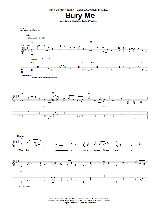 Dwight Yoakam Bury Me Sheet Music
