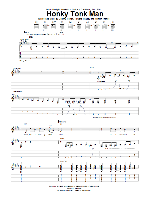 Dwight Yoakam Honky Tonk Man Sheet Music