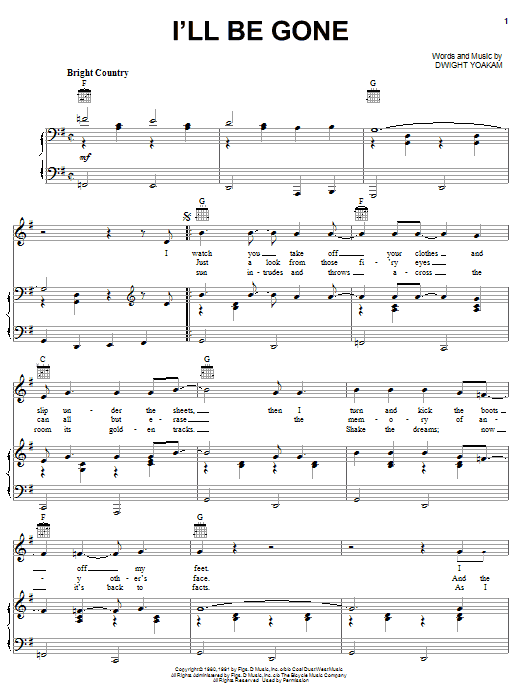 Dwight Yoakam I'll Be Gone Sheet Music