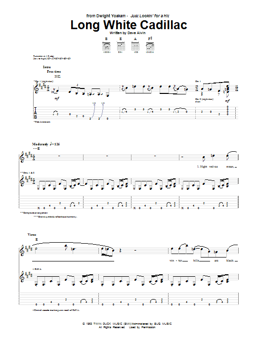 Dwight Yoakam Long White Cadillac Sheet Music