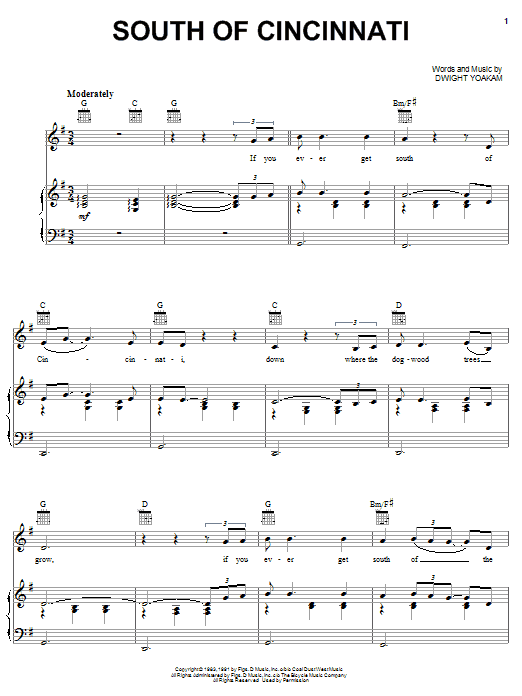 Dwight Yoakam South Of Cincinnati Sheet Music