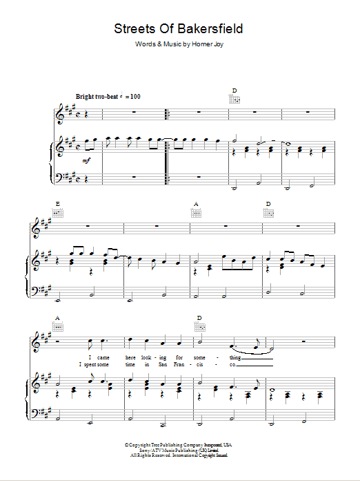 Dwight Yoakam Streets Of Bakersfield Sheet Music
