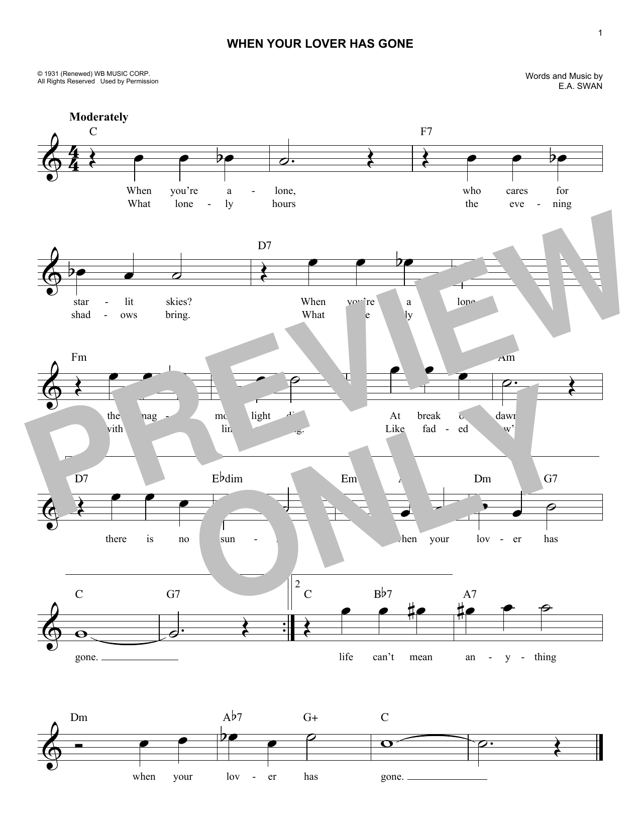E.A. Swan When Your Lover Has Gone Sheet Music